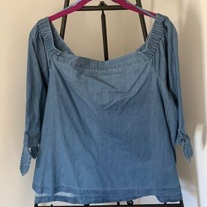 Lightweight denim high low off-shoulder top with ties
